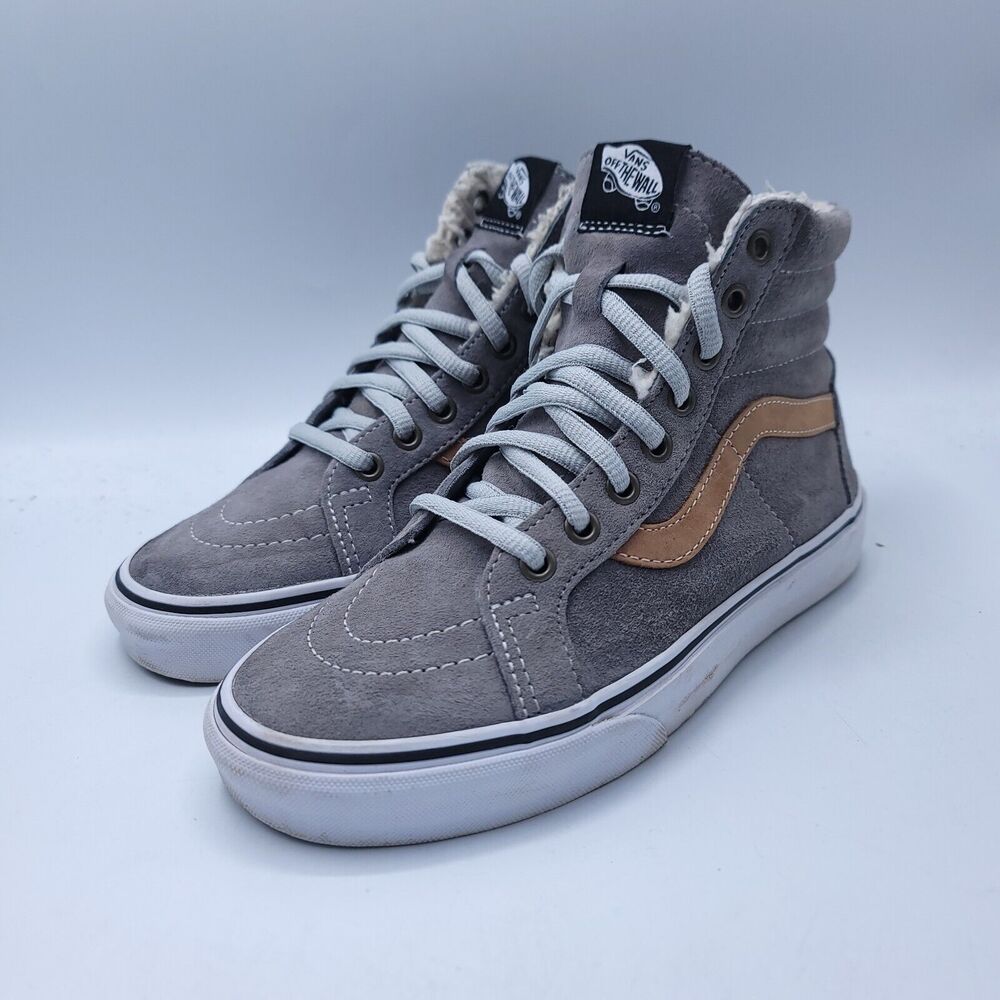 Vans Kids Sk8-Hi Suede High-Top Sneakers in Gray with Tan Stripe